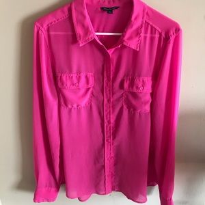 Pink Long Sleeve Button Down Shear Blouse